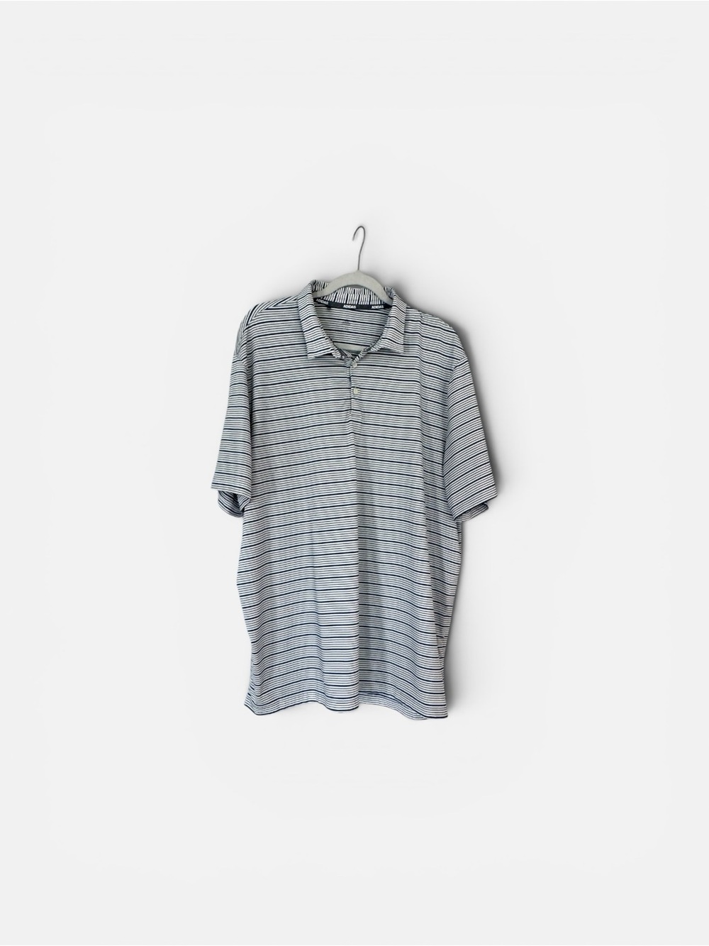 adidas Men's White Polo with Navy Stripe